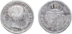 World Coins - Spain Kingdom 1852 1 Real - Isabel II Silver (.900) Madrid Mint 1.25g VF KM 598 Cal 397
