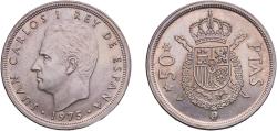 World Coins - Spain Kingdom 1975 50 Pesetas - Juan Carlos I Copper-nickel (75% copper, 25% nickel) Royal Mint of Spain (4400000) 12.7g UNC  KM 809 Schön 42