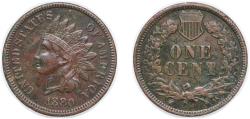 Us Coins - United States Federal republic 1880 1 Cent "Indian Head Cent" Bronze (.950 copper, .050 tin and zinc) (38961000) 3.11g XF KM 90a Schön 117a