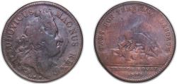 World Coins - France Kingdom 1708 Jeton - Louis XIV (Tresor Royal) Copper 6.44g F