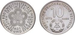 World Coins - Germany German Democratic Republic Democratic republic 1973 A 10 Mark (10th World Festival of Youth and Students) Copper-nickel Berlin Mint (3594022) 12.19g UNC  KM 44 Schön 44 J