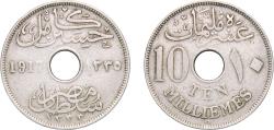 World Coins - Egypt 1917 (AH1335) KN 10 Milliemes - Hussein Kamel Copper-nickel (4000000) 5.82g VF  KM 316 Schön 28