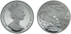 World Coins - Gibraltar British colony Elizabeth II 1993 PM 21 ECUs Euro Tunnel