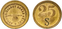 World Coins - Denmark Kingdom ND Token - Aktieselskabet grand hotel Christiania Brass 4.07g XF