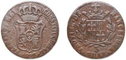 World Coins - Spain Principality of Catalonia Spanish states 1823 3 Quartos (3 QUAR) Copper Barcelona Mint 6.6g VF Cal 1526 KM 80