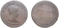 World Coins - Spain Kingdom 1843 Medal - Isabella II (Mayoría de Edad) Copper 7.92g F He 7