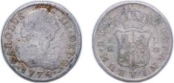 World Coins - Spain Kingdom 1774 M PJ 2 Reales - Carlos III (2nd type) Silver (.813) Madrid Mint 5.52g VF KM 412.1