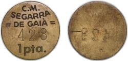 World Coins - Segarra de Gaià, Municipality of 1937 1 Peseta (Segarra de Gaia; brass) Brass (5000) 2.1g XF  KM 2 Turró 2306
