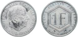 World Coins - France Fifth Republic 1988 1 Franc (Charles de Gaulle) Nickel (49917011) 5.99g UNC F 227 Gad 475 KM 963 Schön 256