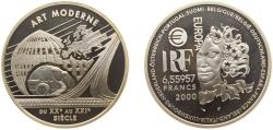 World Coins - France Fifth Republic 2000 6,55957 Francs - Art Moderne (type "Eglise de Ronchamp") Silver (.900) (2458) 22.2g PF KM 1228