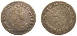 World Coins - France Kingdom 1658 N 1⁄12 Ecu - Louis XIV Silver (.917) Montreuil Mint 2.17g XF GadR 112 Dy royales 1472 KM 166 Ciani 1852