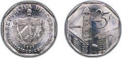 World Coins - Cuba Second Republic 1998 25 Centavos Nickel plated steel 5.62g UNC KM 577 JMA MC21 Schön 715