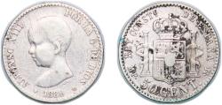 World Coins - Spain Kingdom 1889 *?-9 MPM 50 Centimos - Alfonso XIII (1st portrait) Silver (.835) (537260) 2.45g VF Scratches  KM 690