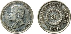 World Coins - Turkmenistan 1993 20 Teňňe Nickel plated steel Royal Mint (50000000) 3.57g UNC  KM 4 Schön 5