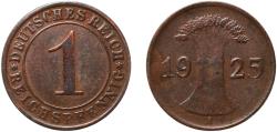 World Coins - Germany Weimar Republic 1925 A 1 Reichspfennig Copper Berlin Mint (40924571) 2.05g XF  KM 37 AKS 57 J 313 Schön 36