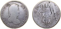 World Coins - Spain Kingdom 1825 S JB 2 Reales - Fernando VII Silver (.812) Seville Mint 6g VF KM460.3