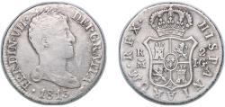 World Coins - Spain Kingdom 1813 M IG 2 Reales - Ferdinand VII (Draped bust; DEI · GRATIA) Silver Madrid Mint 5.2g VF Corrosion KM 474.3 Cal 911