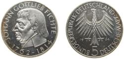 World Coins - Germany Federal Republic of Germany 1964 J 5 Deutsche Mark (Gottlieb Fichte) Silver (.625) Hamburg Mint (5000) 11.2g PF KM 118.1 J 393 Schön 116
