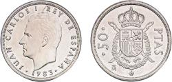 World Coins - Spain Kingdom 1983 M 50 Pesetas - Juan Carlos I (With mintmark) Copper-nickel (75% copper, 25% nickel) Royal Mint of Spain (93000000) 12.5g UNC  KM 825 Cal 65 Schön 56