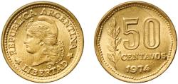 World Coins - Argentina Federal Republic 1974 50 Centavos Aluminium bronze (Cu 92 Al 8) Buenos Aires Mint (64063000) 4.37g UNC  KM 68 CJ 329-335 Schön 68