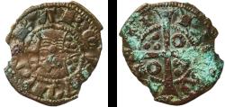 World Coins - Spain Principality of Catalonia 1291 - 1327 Dinero - Jaime II Billon (.250 silver) La Seca Mint 0.77g VF Damage  Cru 342