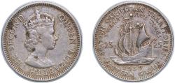 World Coins - Eastern Caribbean States 1959 25 Cents - Elizabeth II (1st portrait) Copper-nickel (75% Copper, 25% Nickel) (1000000) 6.48g VF KM 6
