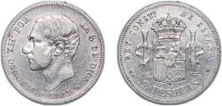 World Coins - Spain Kingdom 1881 *18-81 MSM 2 Pesetas - Alfonso XII Silver (.835) Madrid Mint (3639219) 10g XF KM 678 Cal 46