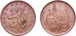World Coins - Czech Republic 1993 (HM) 10 Korun Copper plated steel Czech Mint (70000000) 7.62g AU  KM 4 Schön 178