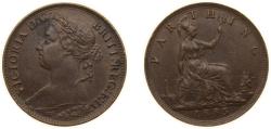 World Coins - Great Britain United Kingdom 1885 1 Farthing - Victoria (2nd portrait; 2nd type) Bronze Royal Mint (Tower Hill) (5442300) 2.77g AU KM 753 Sp 3958/9