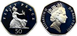 World Coins - Great Britain United Kingdom Elizabeth II 1997 50 Pence 3rd portrait, large type