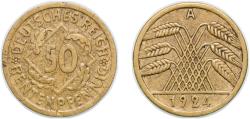 World Coins - Germany Germany - 1871-1948 Weimar Republic 1924 A 50 Rentenpfennig Aluminium bronze Berlin Mint (117364604) 5.17g XF KM 34 AKS 38 J 310 Schön DM 33