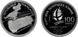 World Coins - France Fifth Republic 1990 100 Francs (Bobsledding) Silver (.900) (120856) 22.23g PF KM 981
