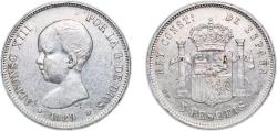 World Coins - Spain Kingdom 1889 *18-89 MPM 5 Pesetas - Alfonso XIII (1st portrait) Silver (.900) Madrid Mint (4681328) 25g XF KM 689