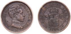 World Coins - Spain Kingdom 1905 *05 SMV 2 Centimos - Alfonso XIII (4th portrait) Bronze (95% copper, 4% tin, 1% zinc) (5000000) 2.01g AU  KM 722