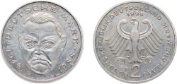 World Coins - Germany Federal Republic of Germany 1998 D 2 Deutsche Mark (Ludwig Erhard) Copper-nickel clad nickel Munich Mint (70000) 7g AU KM 170 J 445 Schön 167