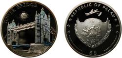 World Coins - Palau Republic 2011 5 Dollars (Tower Bridge) Silver (.925) (2500) 25g PF  KM 377