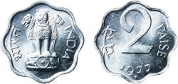 World Coins - India Republic 1977 ♦ 2 Paise Aluminium (96.5-96% Aluminium, 3.5-4% Magnesium) Bombay Mint 0.99g UNC  KM 13 Schön 102