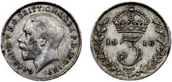World Coins - Great Britain United Kingdom George V 1916 3 Pence 1st issue
