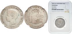 World Coins - Puerto Rico Spanish colony 1896 PGV 40 Centavos Silver (.835) Madrid Mint (725002) 10g NGC VF Cleaned  KM 23