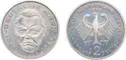 World Coins - Germany Federal Republic of Germany 1999 A 2 Deutsche Mark (Ludwig Erhard) Copper-nickel clad nickel Berlin Mint (70000) 7g UNC KM 170 J 445 Schön 167