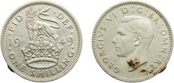 World Coins - Great Britain United Kingdom Kingdom 1949 1 Shilling - George VI (English crest; without 'IND:IMP') Copper-nickel Royal Mint (Tower Hill) (19328400) 5.65g XF  KM 876 Sp 4108 Schön