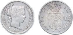 World Coins - Spain Kingdom 1860 1 Real - Isabel II Silver (.900) Barcelona Mint 1.22g XF KM 606 Cal 401