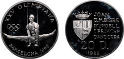 World Coins - Andorra Principalty 1988 20 Diners - Joan Martí i Alanis (XXV Summer Olympic Games) Silver (.925) Staatliche Münze Baden-Württemberg, Karlsruhe (15000) 16g PF KM 48 Schön 61