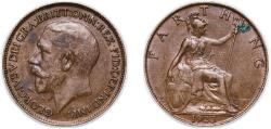 World Coins - Great Britain United Kingdom 1923 1 Farthing - George V Bronze Royal Mint (Tower Hill) (8034400) 2.85g AU KM 808