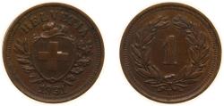 World Coins - Switzerland Federal State 1931 B 1 Rappen (Wreath; bronze) Bronze (95% copper, 4% tin, 1% zinc) Bern Mint (5000000) 1.5g AU HMZ 2 1215 Divo/Tob19 326 KM 3 Schön 15 Y 18