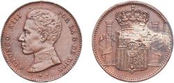 World Coins - Spain Kingdom ND Token - Alfonso XII Copper 3.59g AU Corrossion