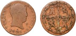 World Coins - Spain Kingdom 1825 J 8 Maravedis - Fernando VII (3rd portrait) Copper Jubia Mint 9.14g VF  KM 502
