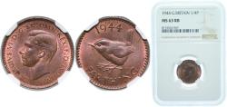 World Coins - Great Britain Kingdom 1944 1 Farthing - George VI (with 'IND:IMP') Bronze (25137600) 2.83g NGC MS 63 KM 843 Sp 4116