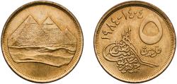 World Coins - Egypt Arab Republic of Egypt 1984 (AH1404) 5 Qirsh Aluminium bronze Cairo Mint 4.86g BU  KM 622 Schön A270 MHC 342 MHC 343