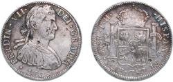 World Coins - Mexico Spanish colony 1809 Mo TH 8 Reales - Ferdinand VII ¨万 光 山¨ Silver (.903) Mexico City Mint 26.76g VF Chopmarked KM 110